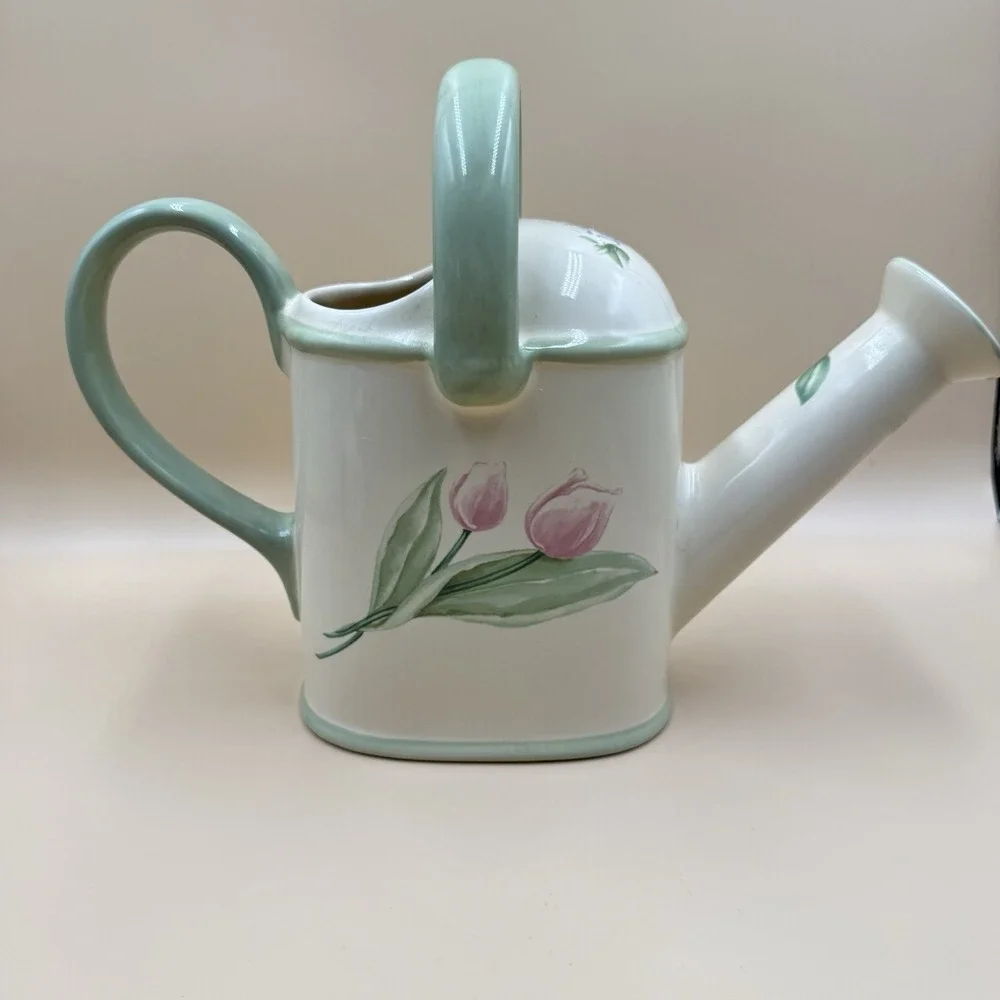 Pfaltzgraff‎ Garden Party Watering Can Pitcher Farmhouse Floral Ceramic Pitcher